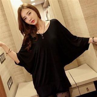 3/4-sleeve Crochet-panel Long Top