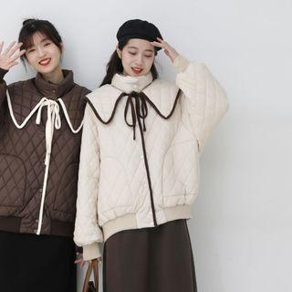 Mock Two-piece Quilted Tie-neck Button Jacket