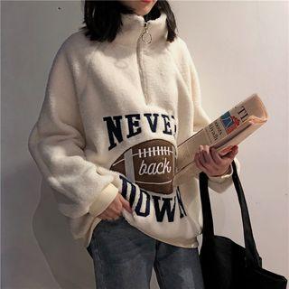 Turtleneck Lettering Fleece Sweatshirt