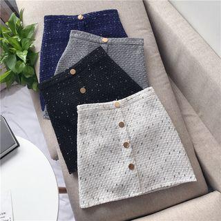 Tweed Buttoned Mini A-line Skirt