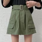 Denim Cargo A-line Mini Skirt