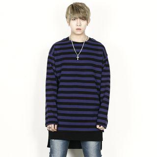 Round-neck Color-block Stripe T-shirt