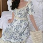Lace Trim Floral Puff-sleeve Mini A-line Dress Dress - Floral - White - One Size