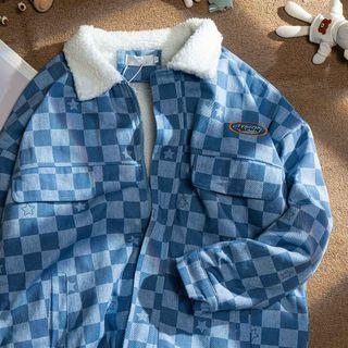 Plaid Faux Shearling Zip Oversize Sweater