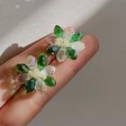 Flower Faux Crystal Earring 1 Pair - Silver Stud - Green - One Size