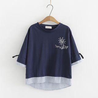 Sun Embroidered Elbow-sleeve Top