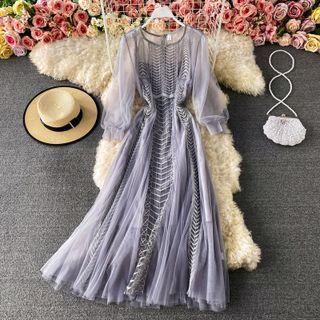 Long Sleeve Mesh Maxi Dress