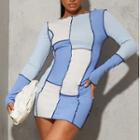 Long Sleeve Color-block Paneled Mini Bodycon Dress