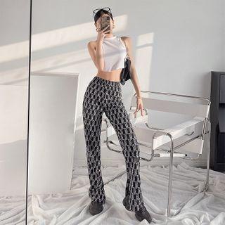 Printed Slit-hem Straight-cut Pants