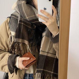 Gingham Tassel Scarf Chocolate - One Size