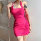 Halter Neck Plain Mini Bodycon Dress