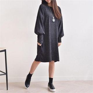 Balloon-sleeve Pullover Midi Dress