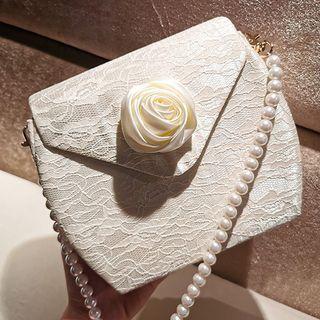 Faux Pearl Lace Evening Crossbody Bag Beige - One Size