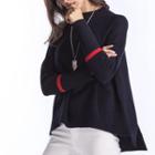 Long-sleeved Slit-front Loose-fit Crewneck Knitted Sweater