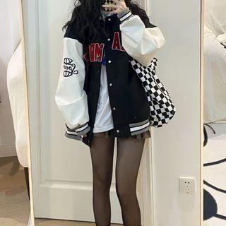 Lettering Baseball Jacket Black & Off-white - One Size