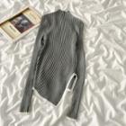 Asymmetrical Ribbed Knit Sweater Gray - One Size