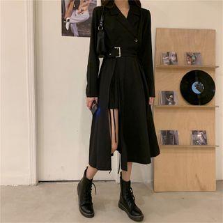 Long-sleeve Irregular Buckled A-line Dress