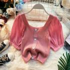 Short-sleeve Paneled Button Knit Top