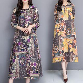 Long-sleeve All Over Print Hooded Dress