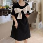 Elbow-sleeve Ribbon Mini Dress