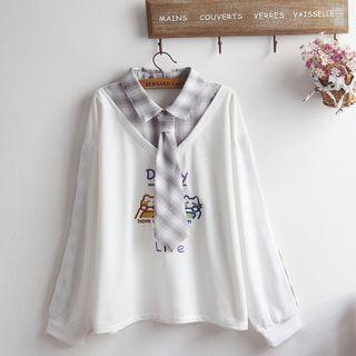 Mock Two-piece Collared Cartoon Print Sweatshirt White - One Size