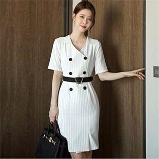 Double-breasted Stripe Dress With Belt