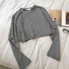 Distressed Color-block Striped Long-sleeve T-shirt Black - One Size