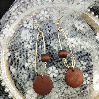 Wooden Disc Pin Drop Hook Earring / Clip-on Earring