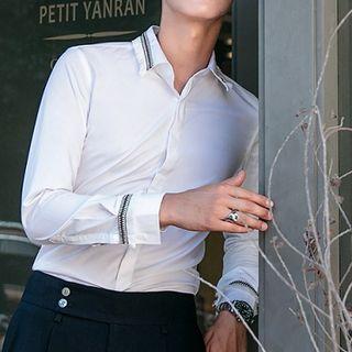 Embroidered Trim Hidden Placket Shirt