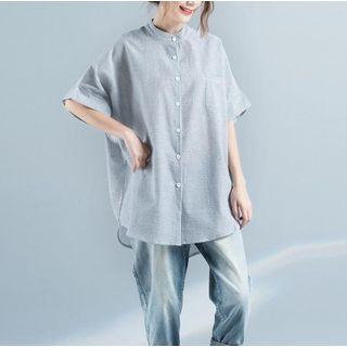 Striped Elbow-sleeve Long Shirt