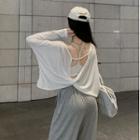 Plain Crop Camisole Top / Off-shoulder Open-back Twist Knot See-through Top / High Waist Drawstring Sweatpants