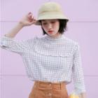 Frill Trim Check 3/4-sleeve Blouse