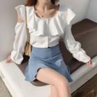 Cold-shoulder Ruffled Blouse / Mini A-line Skirt