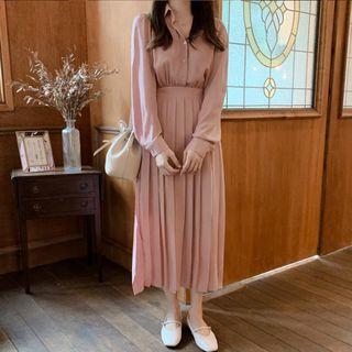 Pleated Midi A-line Shirtdress