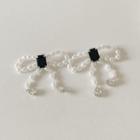 Bow Faux Pearl Dangle Earring 1 Pair - Silver Stud - Black & White - One Size