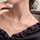 Star Pendant Faux Pearl Layered Choker Am2413 - Gold - One Size
