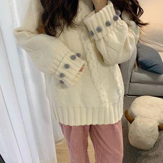 Plain Cable-knit Sweater / Corduroy Wide-leg Pants