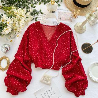 Long-sleeve Dotted Wrap Top
