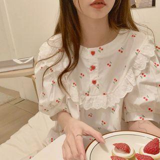 Short-sleeve Cherry Print Sleepdress As Figure - One Size