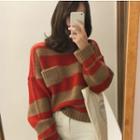 Colored Panel Sweater Tangerine Red - One Size