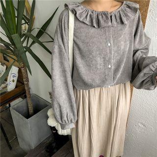 Corduroy Frilled Blouse Gray - One Size