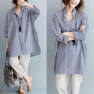 Long-sleeve Oversized Gingham Shirt