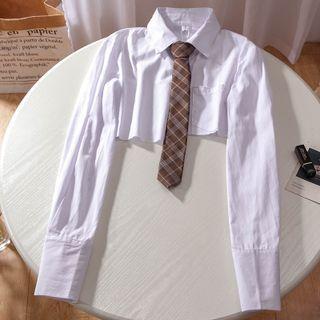 Set: Crop Shirt + Plaid Neck Tie