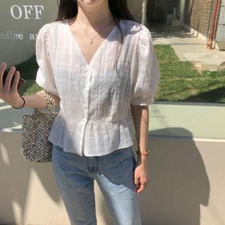 V-neck Puff-sleeve Blouse One Size