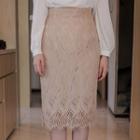 Fringed Lace Pencil Skirt