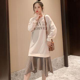 Lettering Paneled Midi Sweatshirt Dress