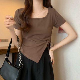 Square-neck Plain Lace-up Cropped Top