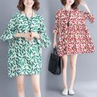 Short-sleeve Leaf Print Dress