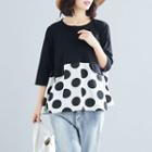 Dotted Print Panel 3/4-sleeve T Shirt