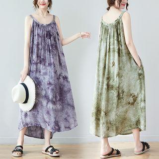 Spaghetti Strap Tie Dye Midi Smock Dress